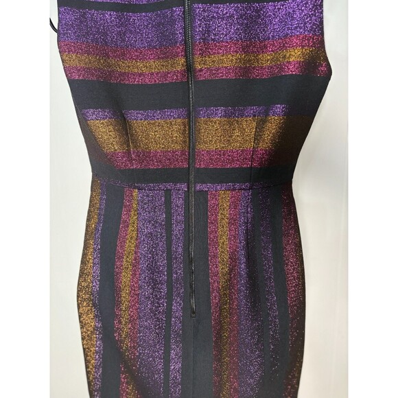 Diane Von Furstenberg Black Metallic Stripe Sleeveless Work Dress Size‎ 4 Purple - Picture 8 of 9